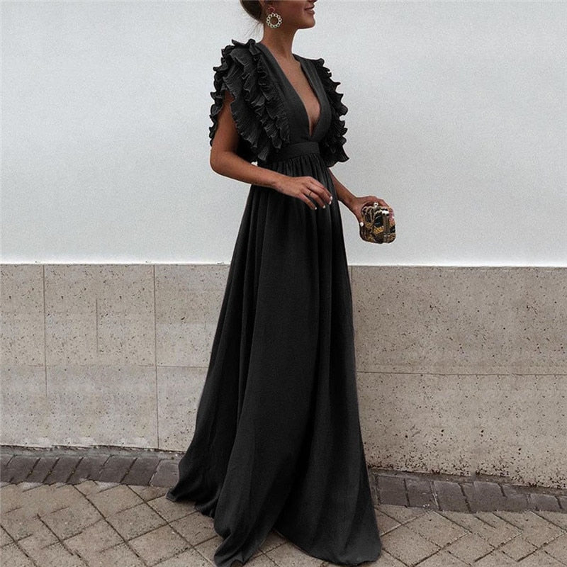 Ariella - Elegant Ruffle Sleeve Maxi Dress - photo 1