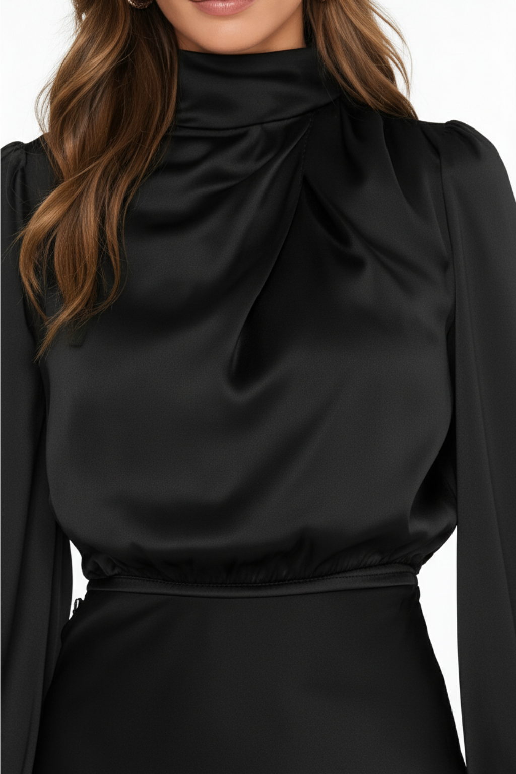 Hazel - Women's Long-Sleeved Satin Dress - photo 9