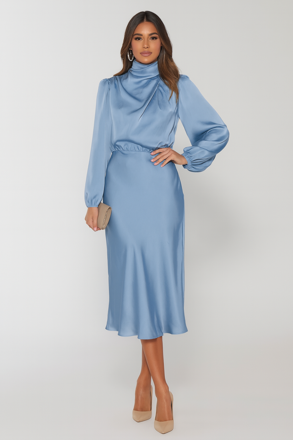 Hazel - Women's Long-Sleeved Satin Dress - photo 2