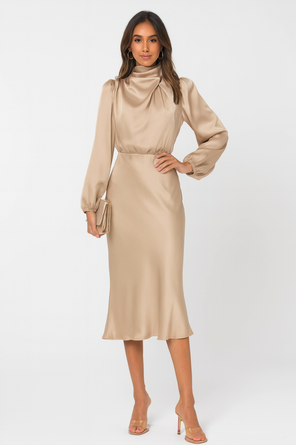 Hazel - Women's Long-Sleeved Satin Dress - photo 3