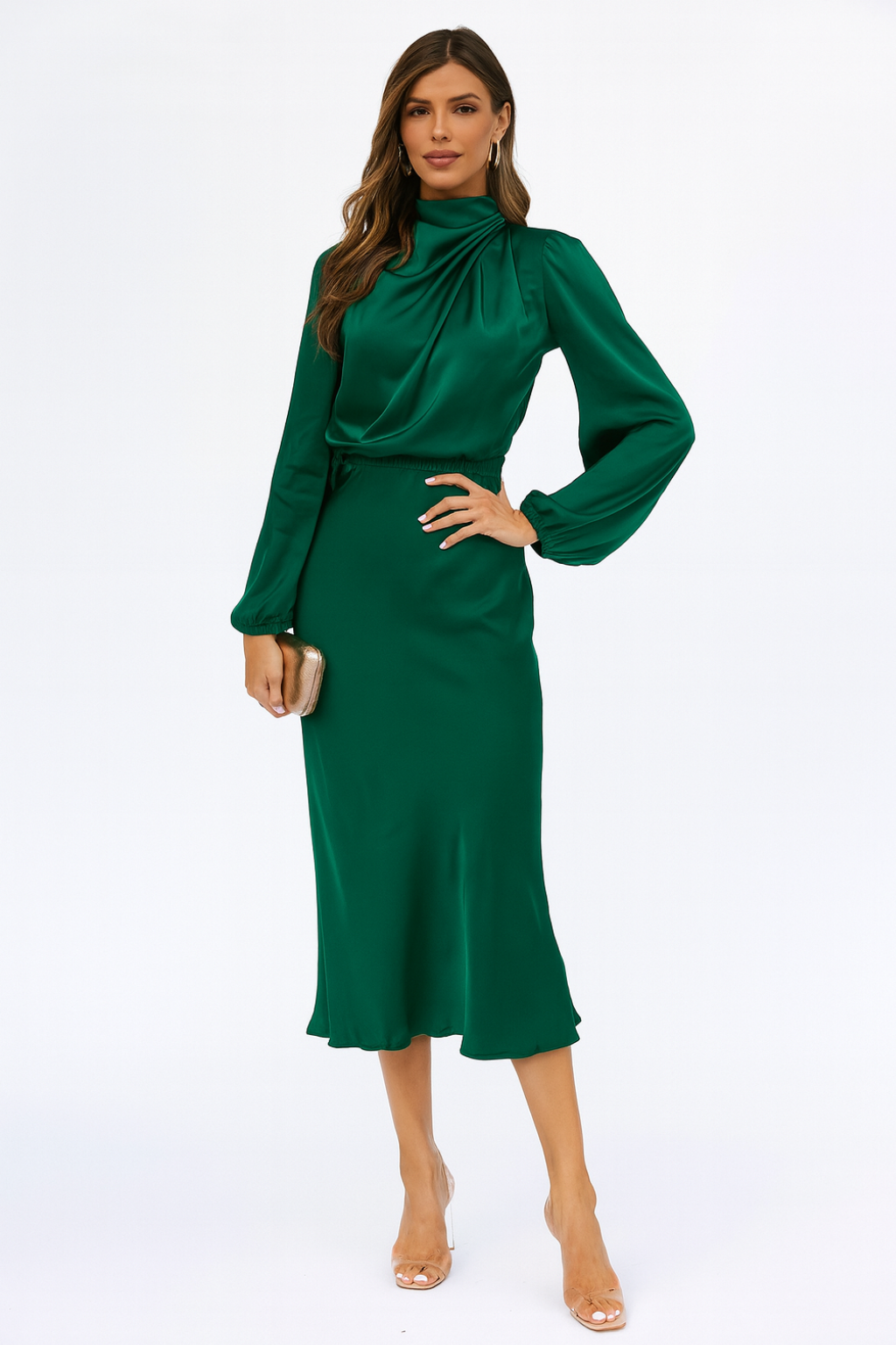 Hazel - Women's Long-Sleeved Satin Dress - photo 4
