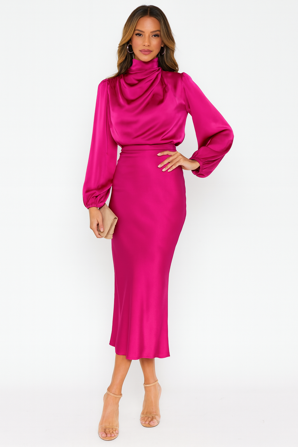 Hazel - Women's Long-Sleeved Satin Dress - photo 5