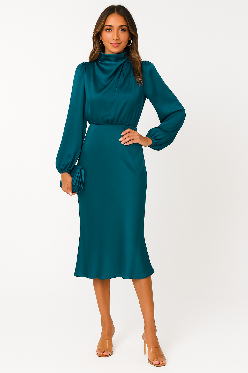 Hazel - Women's Long-Sleeved Satin Dress - photo 6