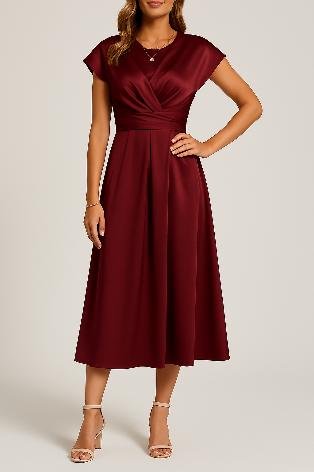 Women’s Satin Midi Party Dress Twist Front Chic Holiday Event Style - photo 2