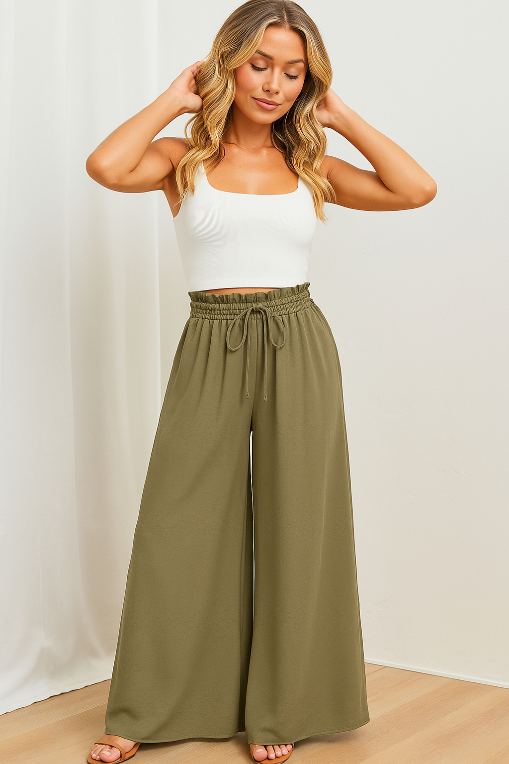 Women's Light Wide-Leg Drawstring Pants - photo 4