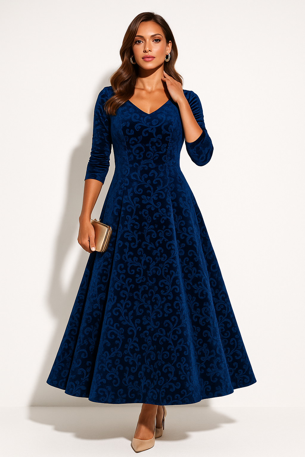 Women’s Velvet Floral Embossed A-Line Midi Dress - photo 1