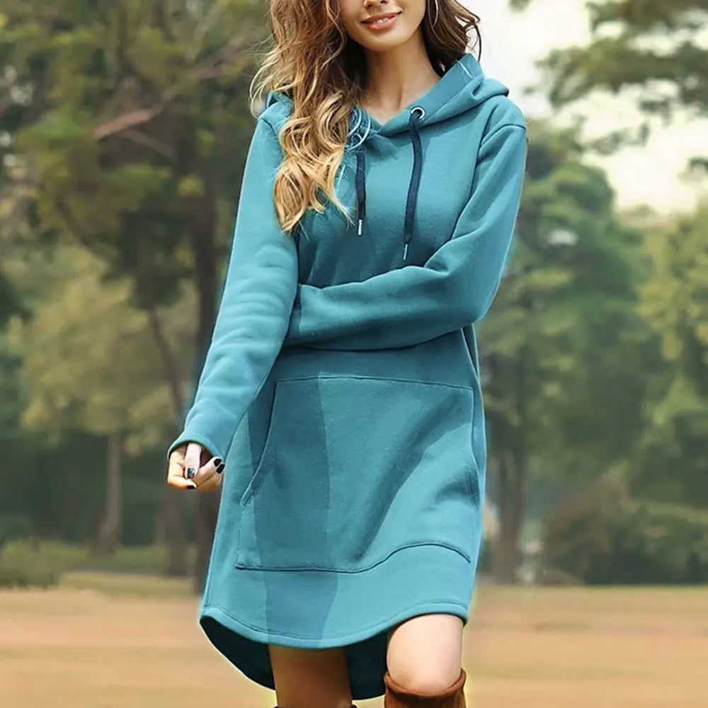 Eleonora - Women's Hoodie Dress with Drawstring Hood