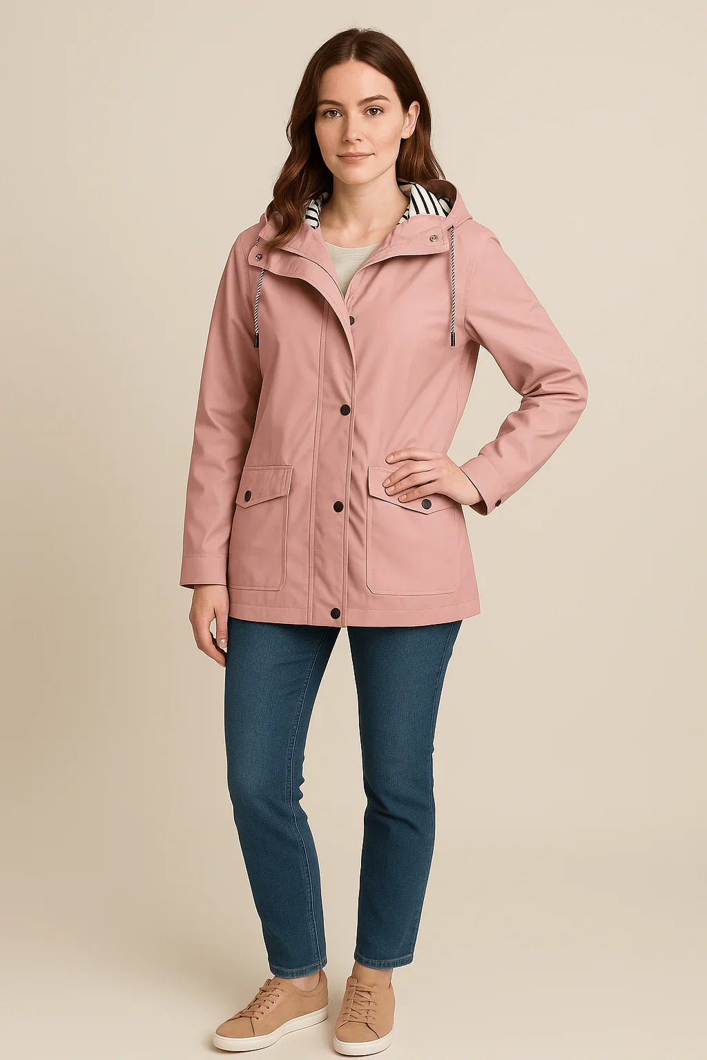 Kaia – Women’s Mid-Length Water-Resistant Raincoat – Adjustable Hood - photo 8