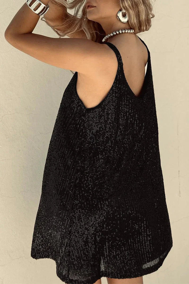 Rochie mini cu paiete fără mâneci pentru damă