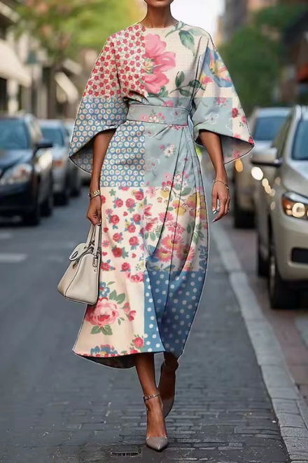 Women's Floral Belted Midi Dress Wedding Guest Style