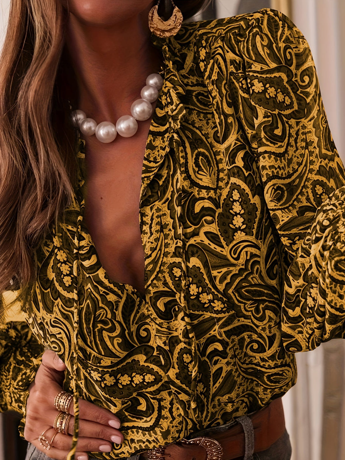 Carys - Women's Printed Blouse with Puff Sleeves