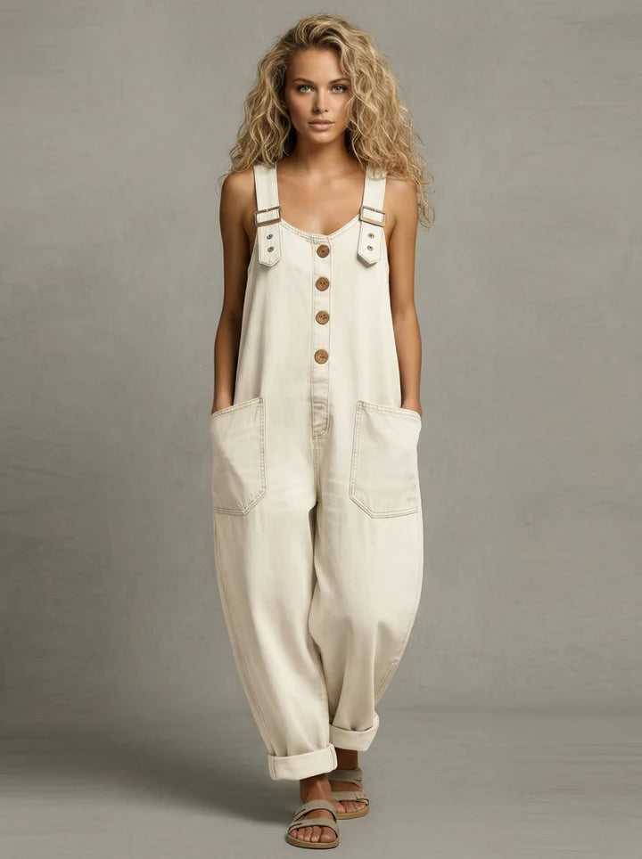 Women's Relaxed Denim Overalls with Patch Pockets