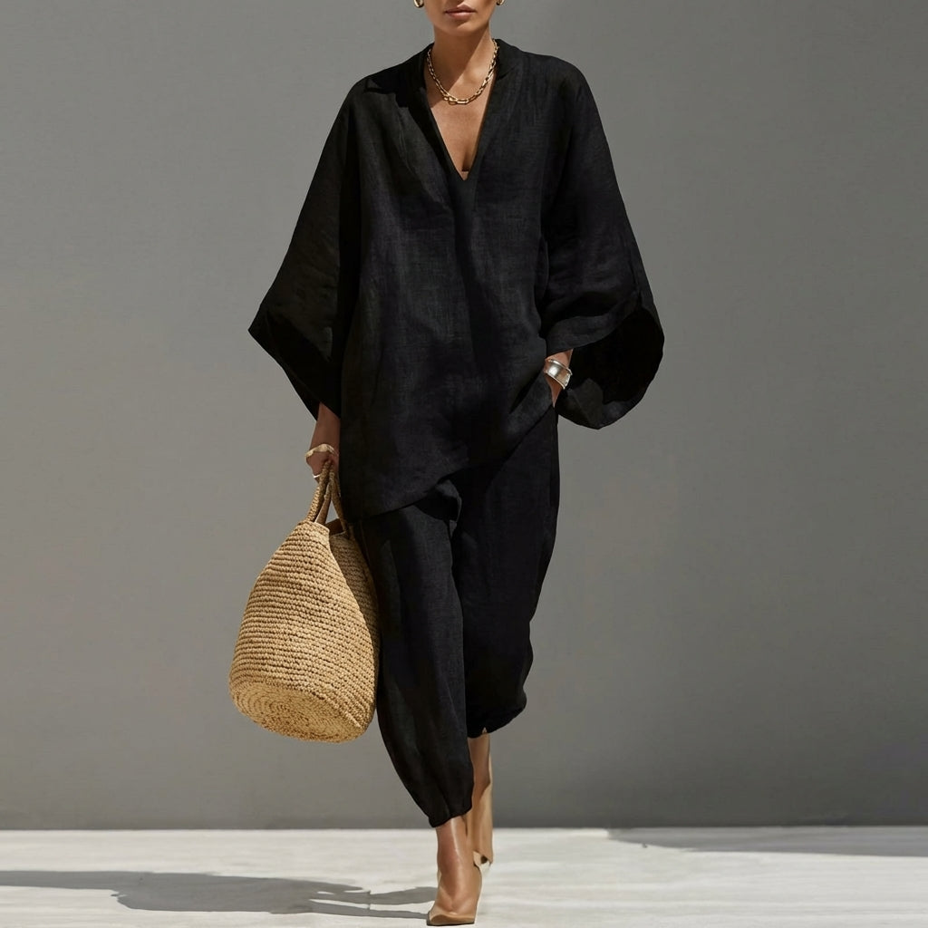 Women’s Relaxed Two-Piece Set with Oversized Tunic Top and Tapered Pants - photo 1