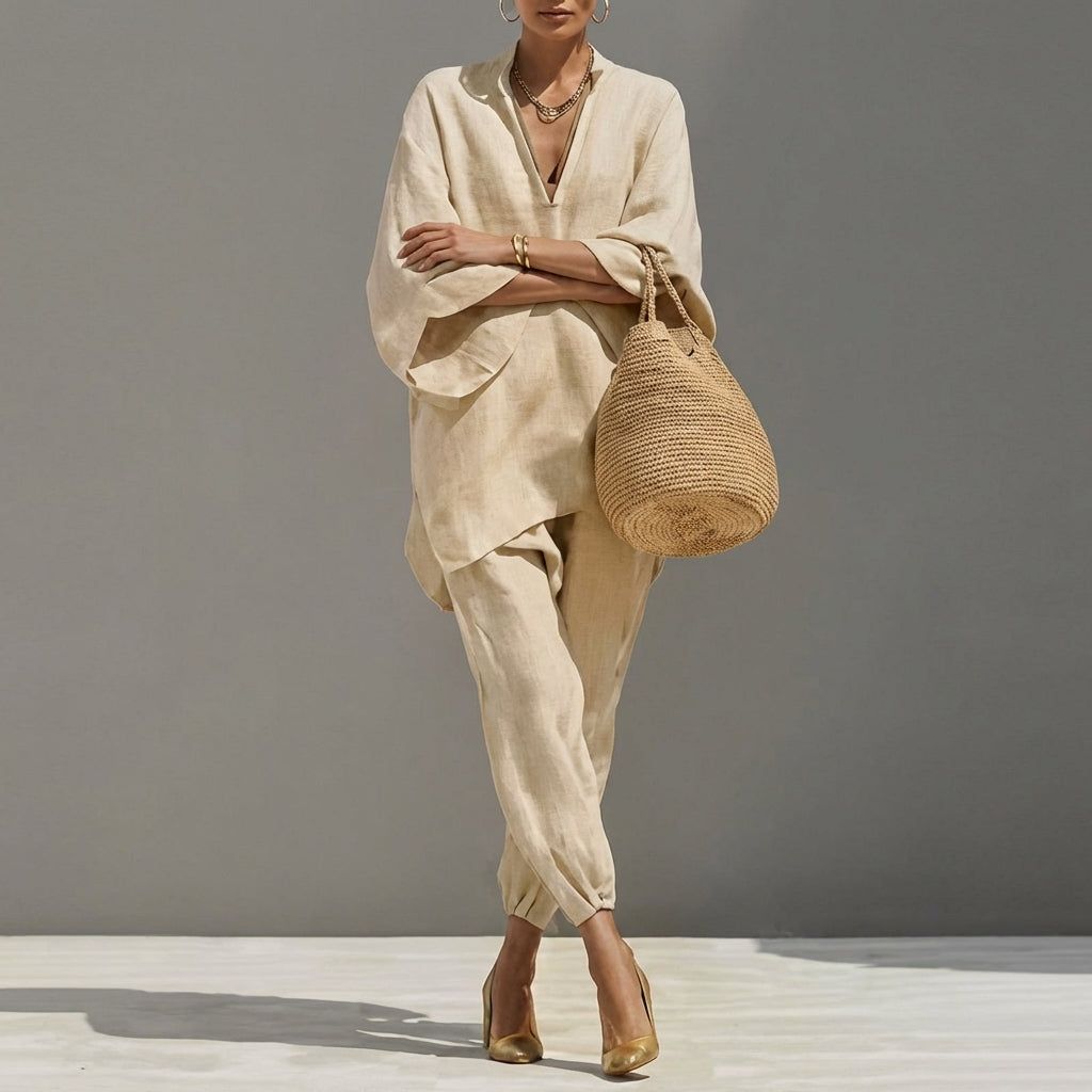 Women’s Relaxed Two-Piece Set with Oversized Tunic Top and Tapered Pants - photo 2