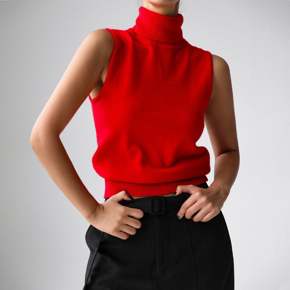 Women's Sleeveless Knit Mock Neck Top with Slim Fit - photo 2