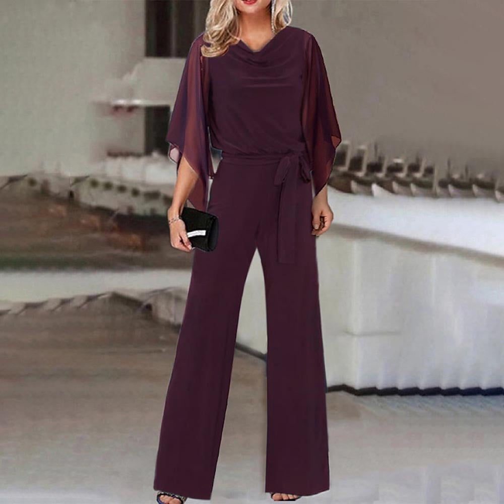 Women's Chiffon Sleeve Wide Leg Wedding Guest Jumpsuit