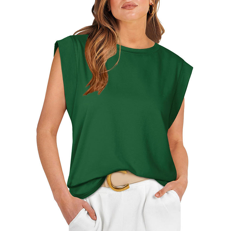 Women's Sleeveless Boxy Top with Extended Shoulders