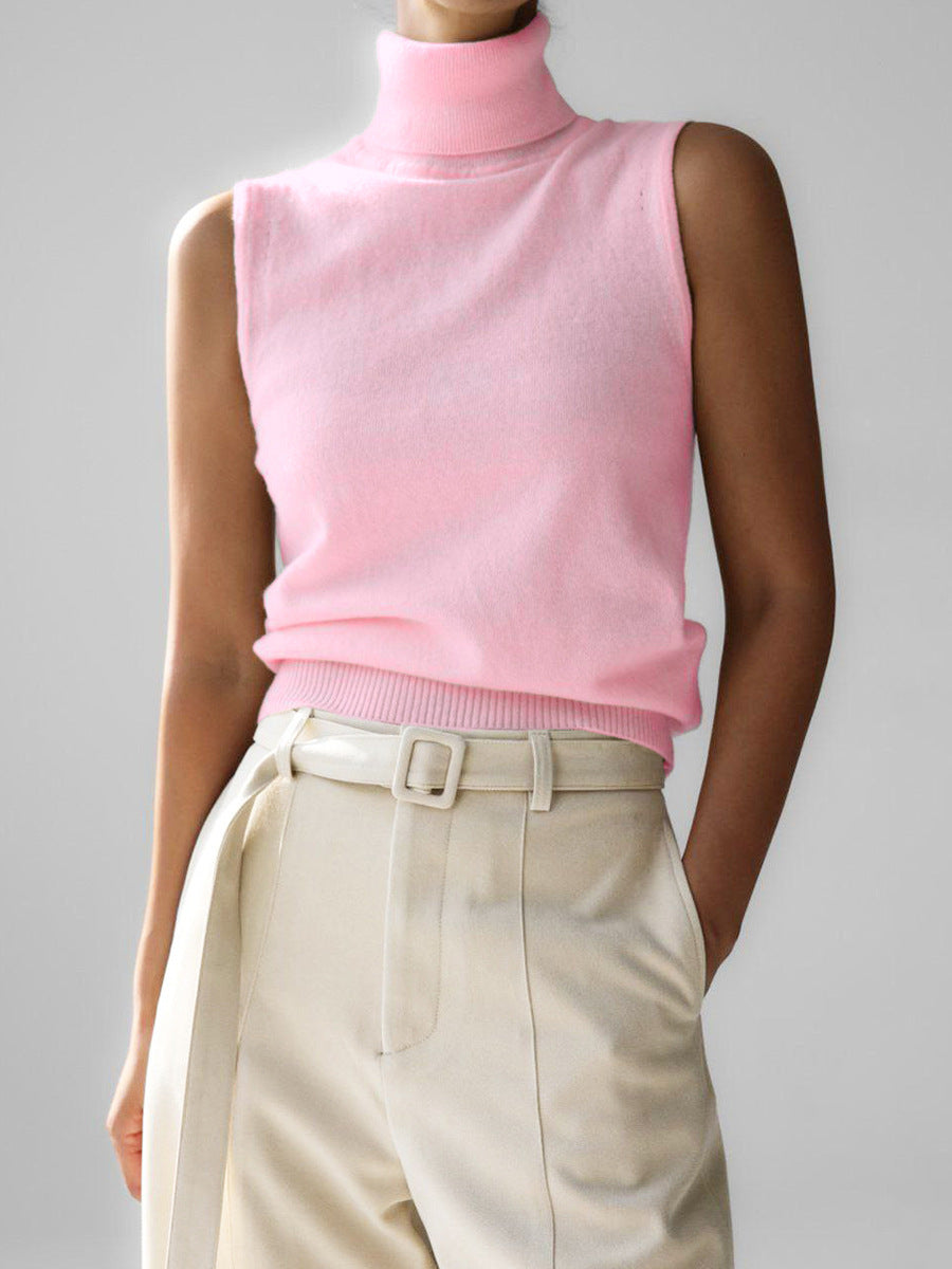 Women's Sleeveless Knit Mock Neck Top with Slim Fit - photo 8