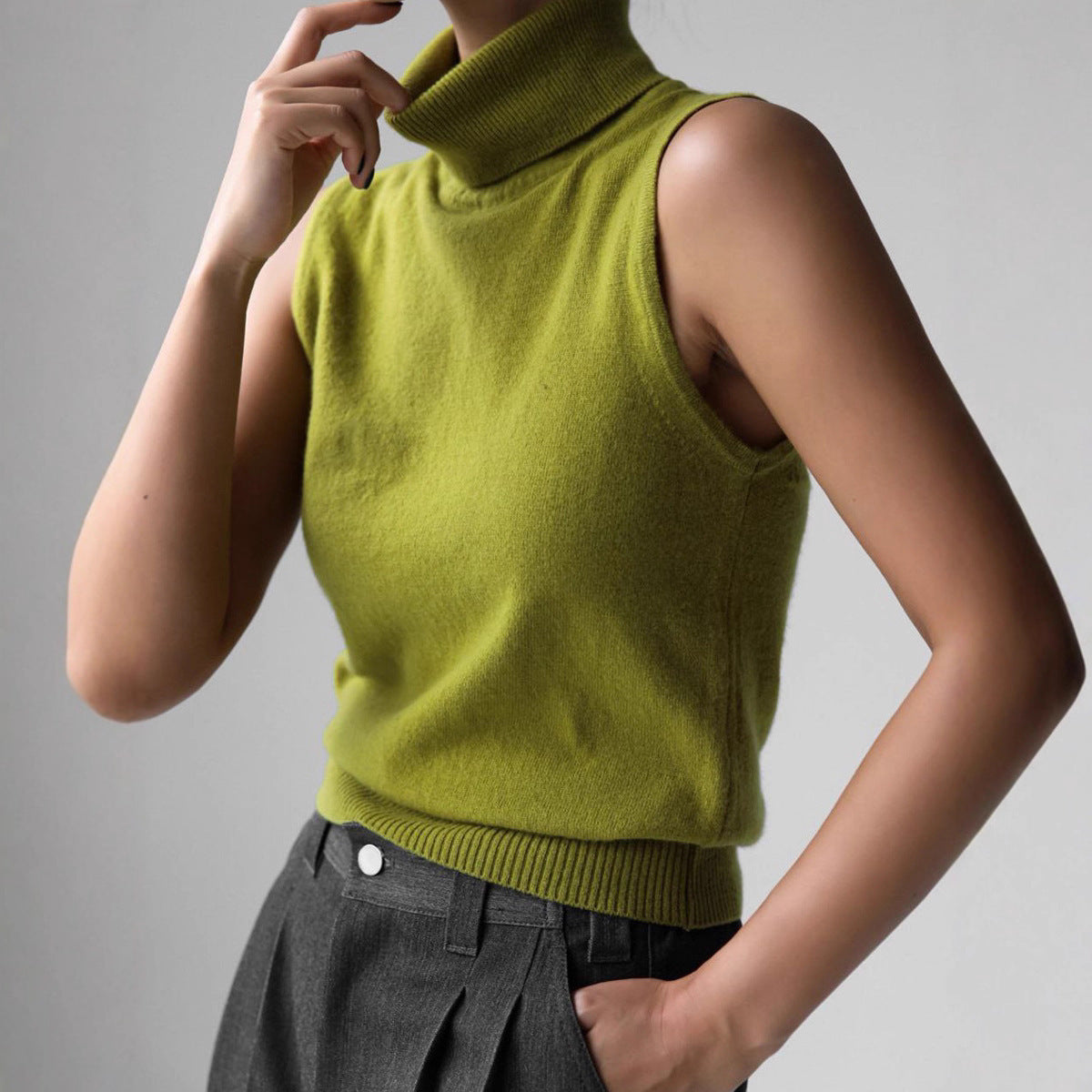Women's Sleeveless Knit Mock Neck Top with Slim Fit - photo 4