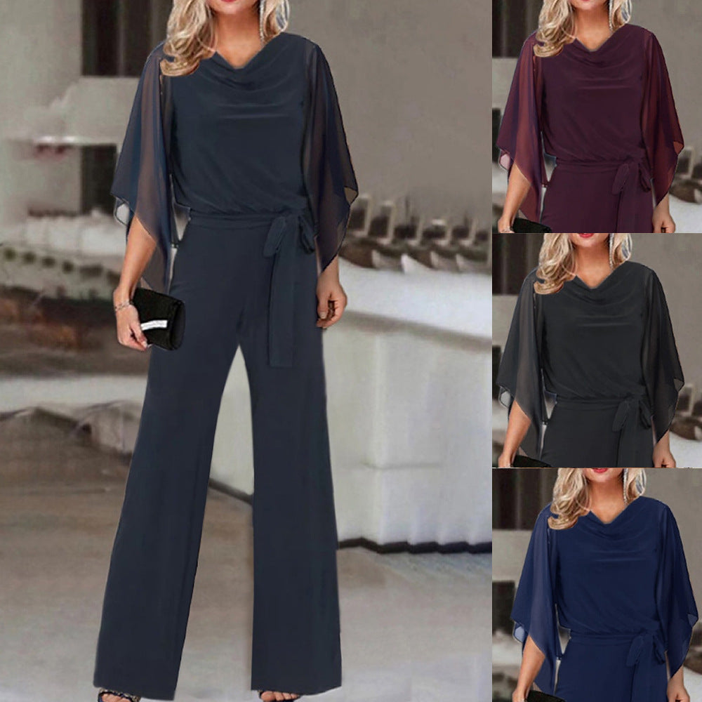 Women's Chiffon Sleeve Wide Leg Wedding Guest Jumpsuit