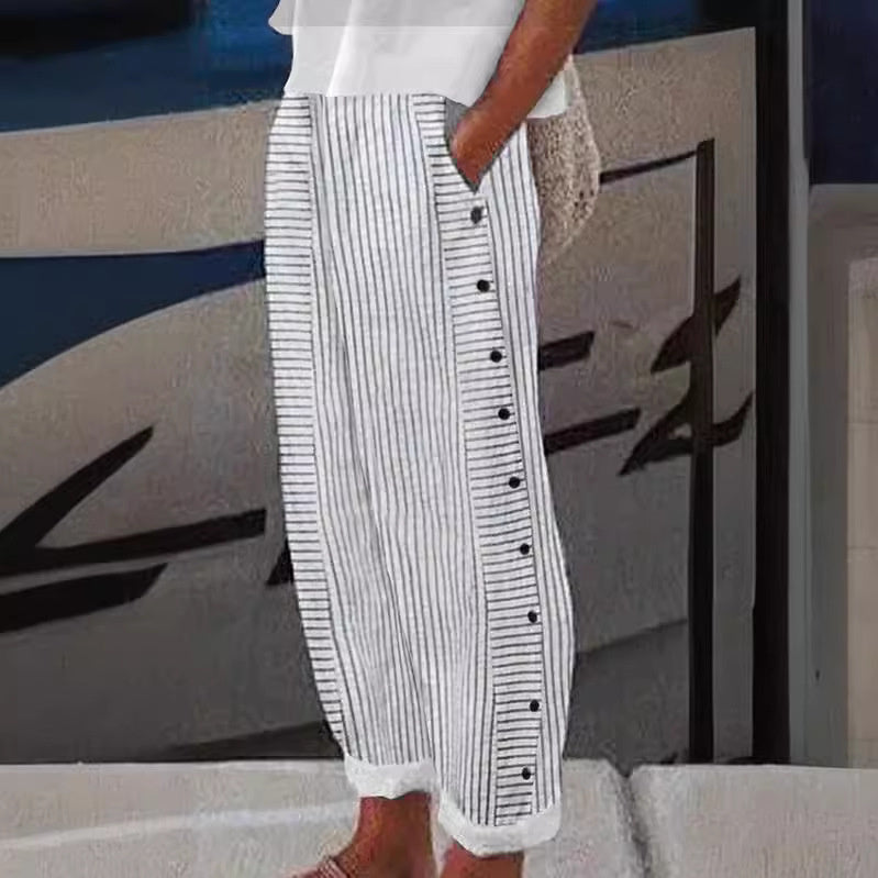Sera - Pantaloni da donna con bottoni a righe