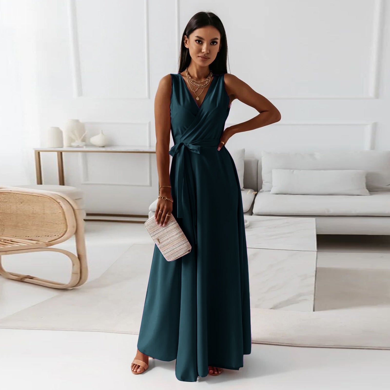 Women's Sleeveless Wrap Maxi Dress for Occasions