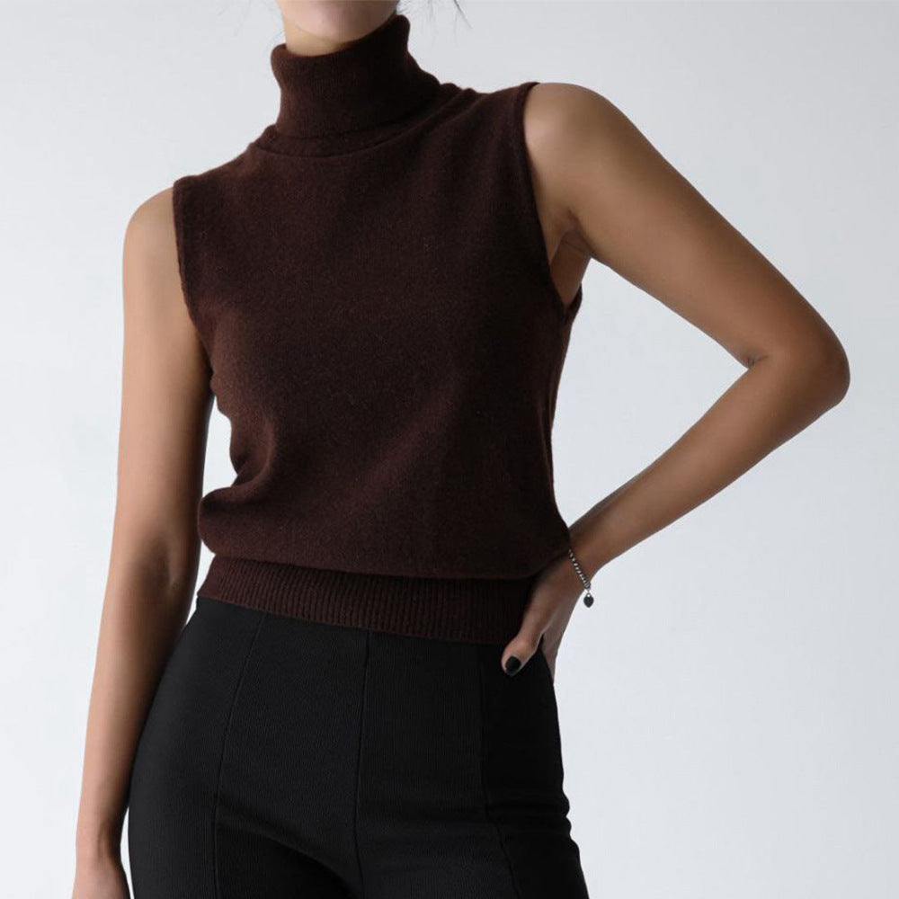 Women's Sleeveless Knit Mock Neck Top with Slim Fit - photo 9
