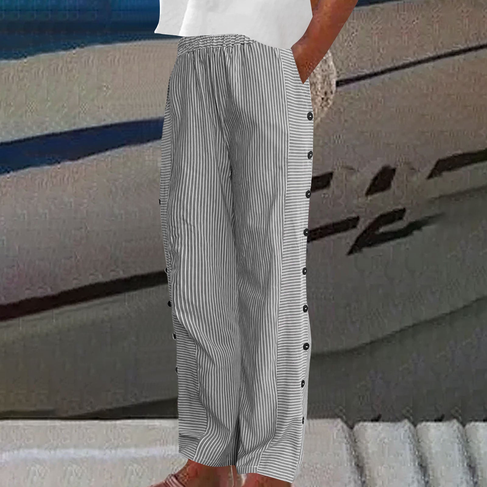 Sera - Pantaloni da donna con bottoni a righe