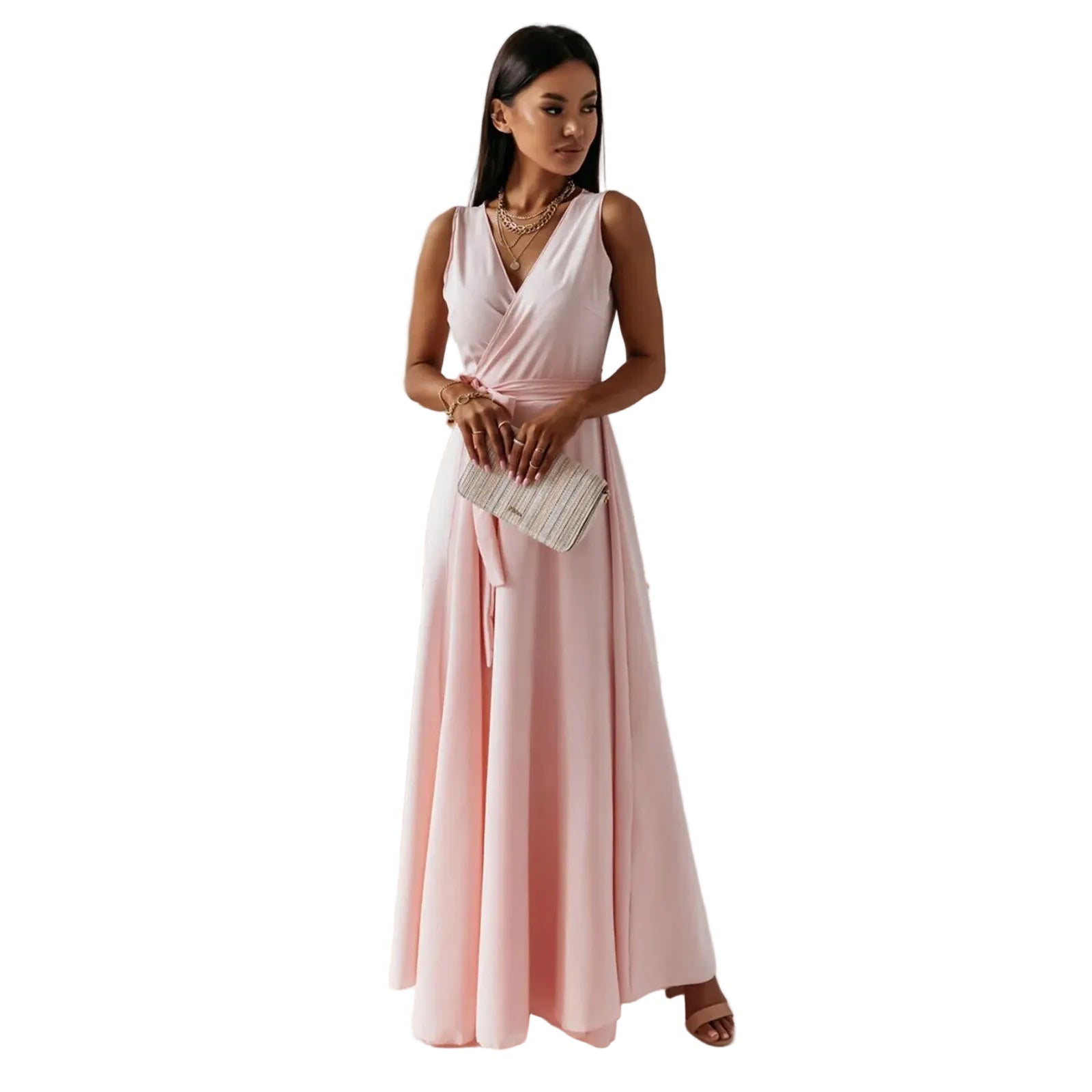 Women's Sleeveless Wrap Maxi Dress for Occasions