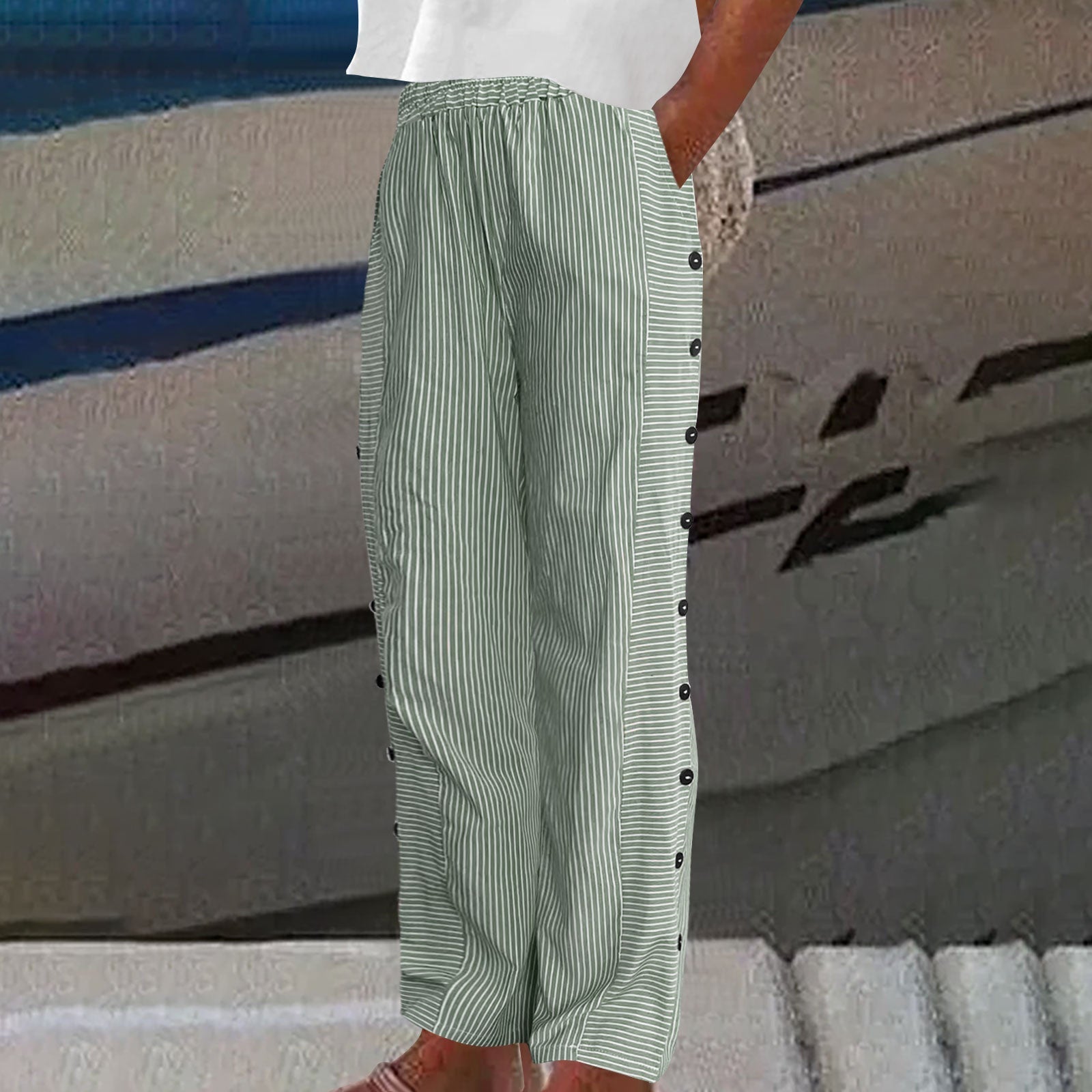 Sera - Pantaloni da donna con bottoni a righe