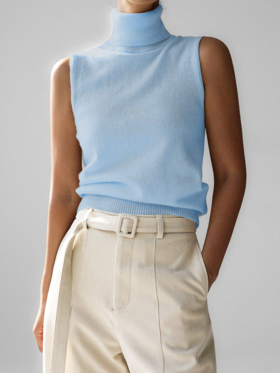 Women's Sleeveless Knit Mock Neck Top with Slim Fit - photo 7