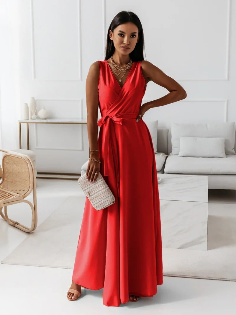 Women's Sleeveless Wrap Maxi Dress for Occasions