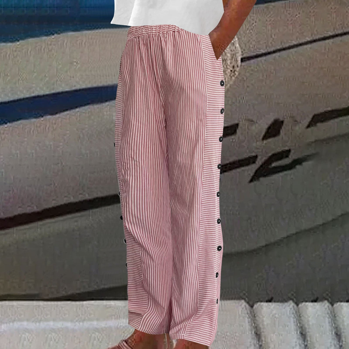 Sera - Women's Striped Button-Accent Pants - photo 6