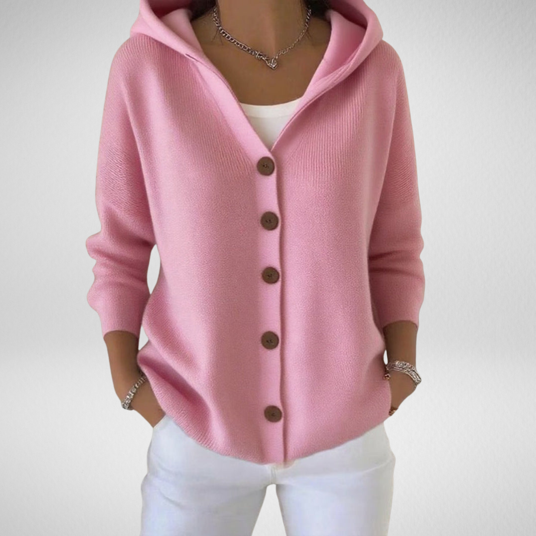 Women's Knit Cardigan with Hood and Button Front - photo 1