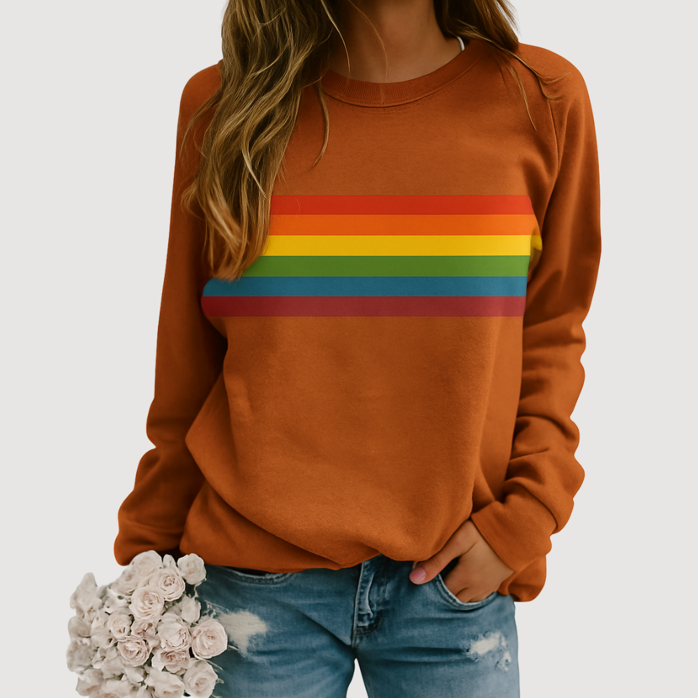 Daisy - Felpa girocollo a righe arcobaleno