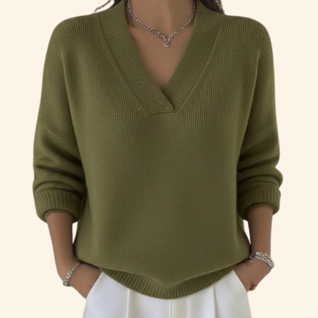 Women's V-Neck Knit Sweater with Relaxed Fit - photo 3