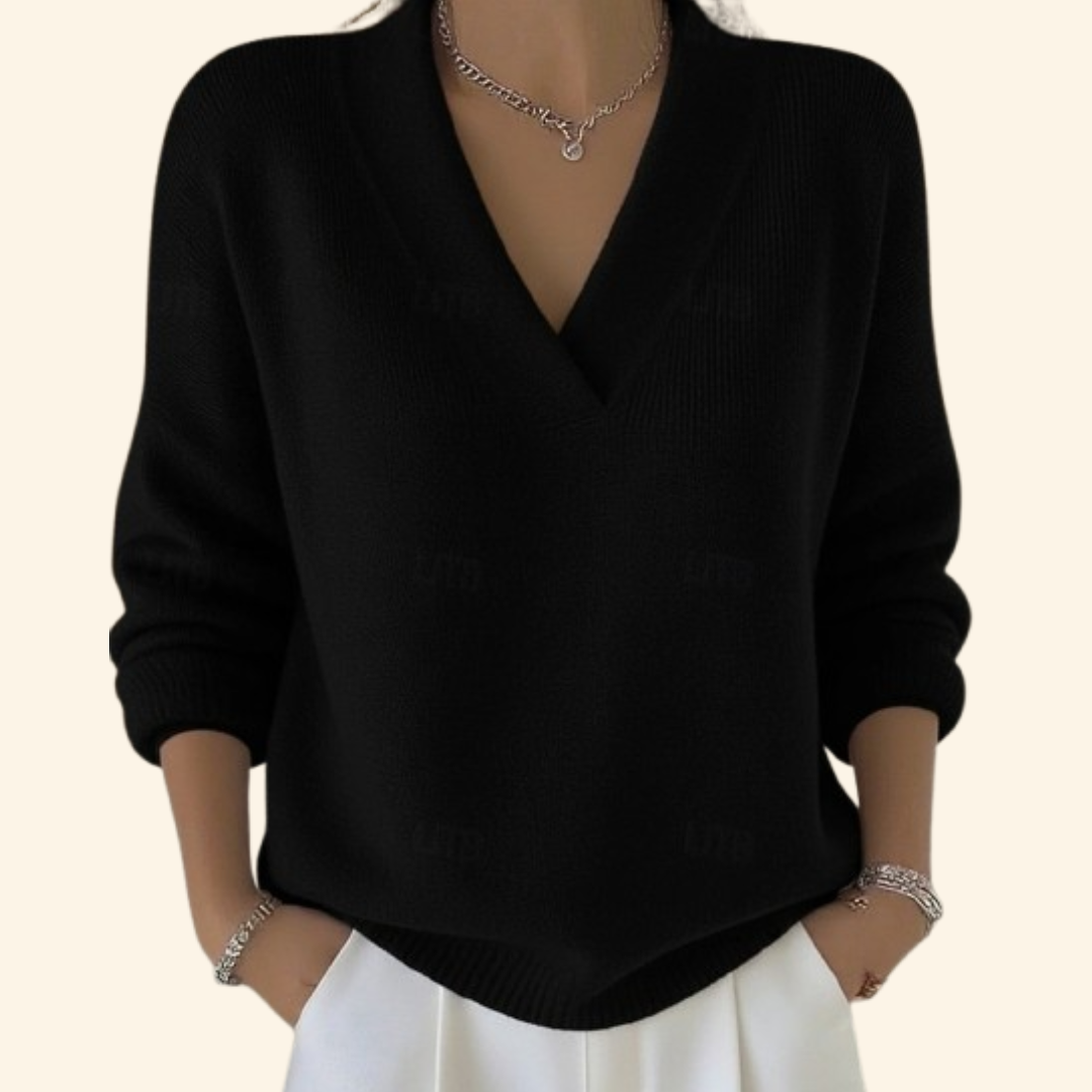 Women's V-Neck Knit Sweater with Relaxed Fit - photo 4