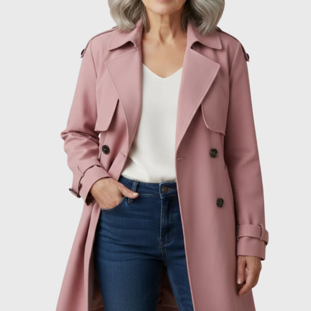 Women's Lightweight Trench Coat with Water-Resistant Fabric and Adjustable Belt