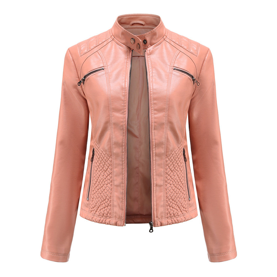 Women's Fitted Faux Leather Biker Jacket for Spring