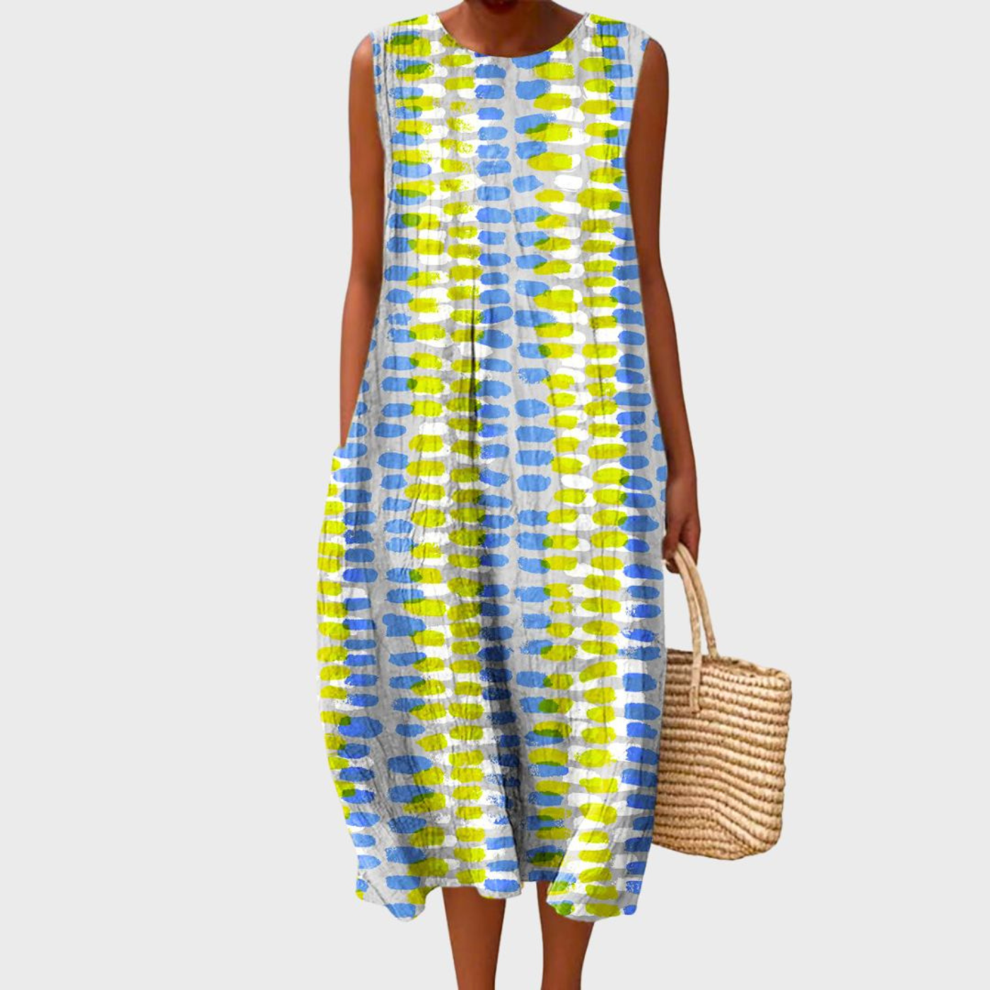Women's Checked Linen Midi Dress for Summer Days