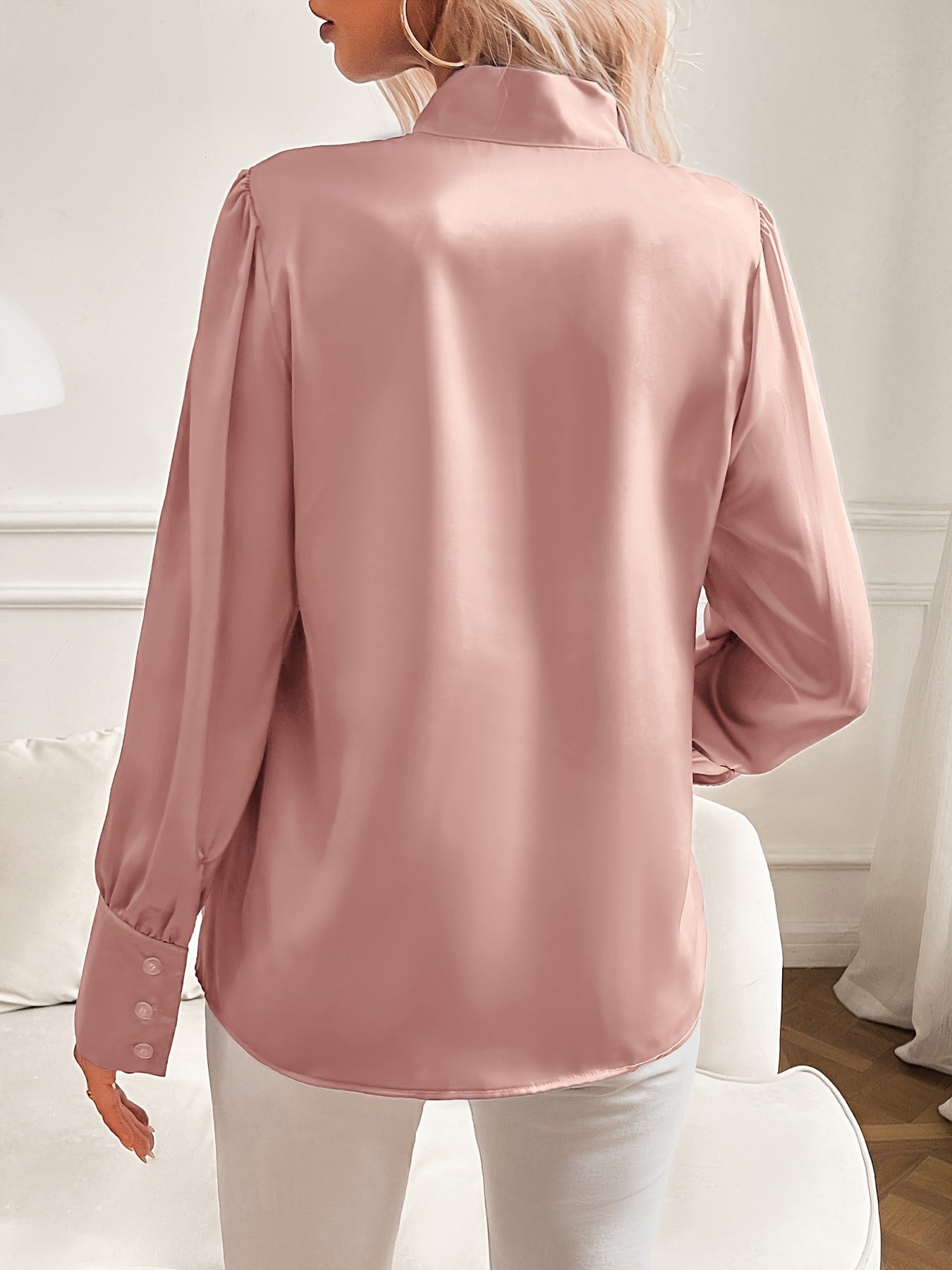 Women's Bow Tie Neck Blouse with Flowy Long Sleeves