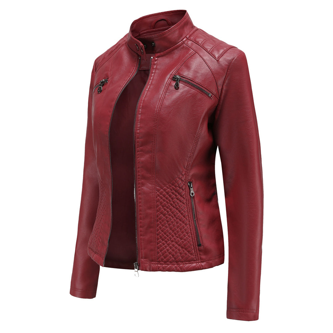 Women's Fitted Faux Leather Biker Jacket for Spring