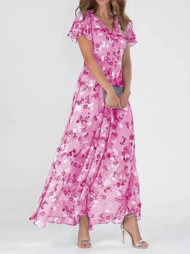 Robe Maxi Mousseline Floral Élégante pour Femme