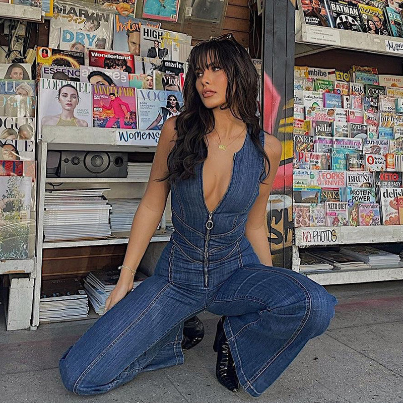 Amira - Salopetă modernă din denim cu decupaj în formă de inimă