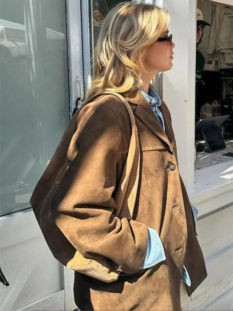 Blazer Femme Effet Suédine Oversize