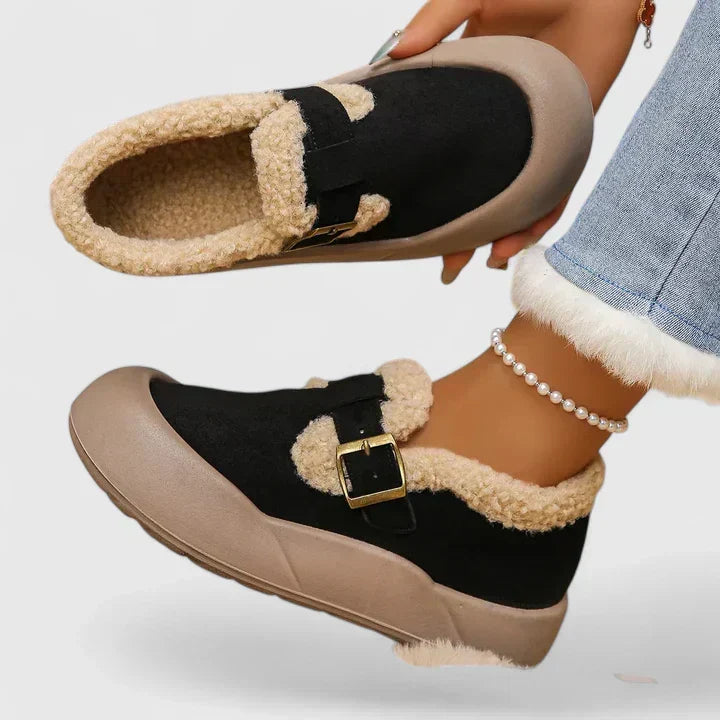 Merewyn - Women's Shearling Lined Clogs with Buckle Strap