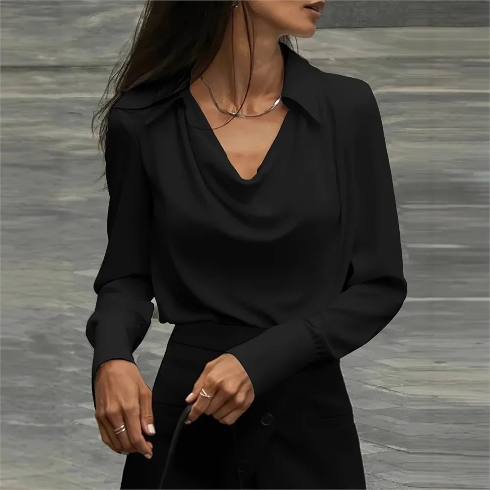 Women's Silk Long Sleeve Cowl Neck Blouse - photo 22