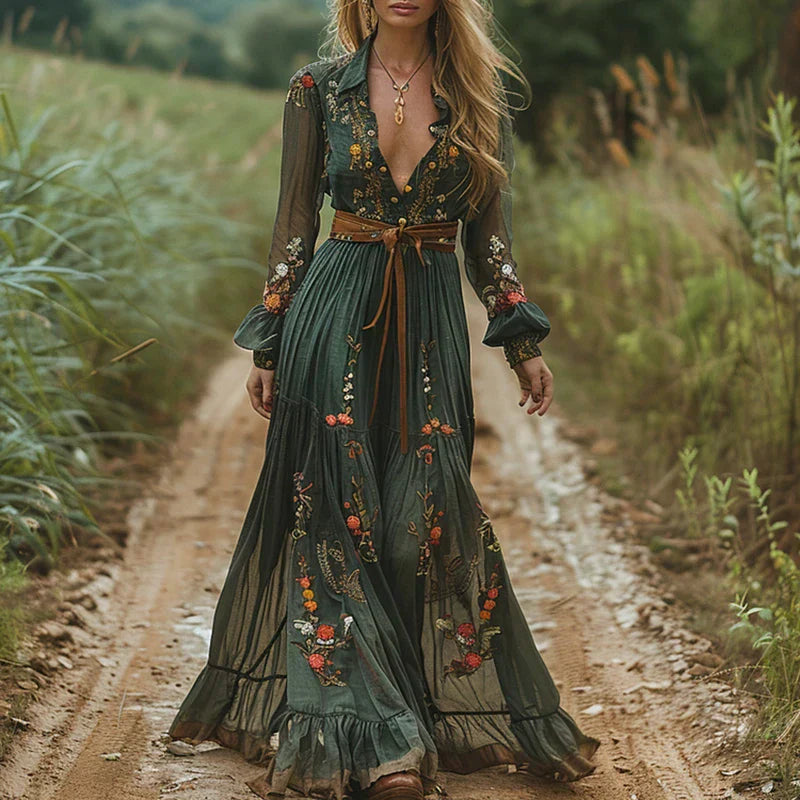 Willow | Cottagecore Embroidered Floral Boho Maxi Dress - photo 1
