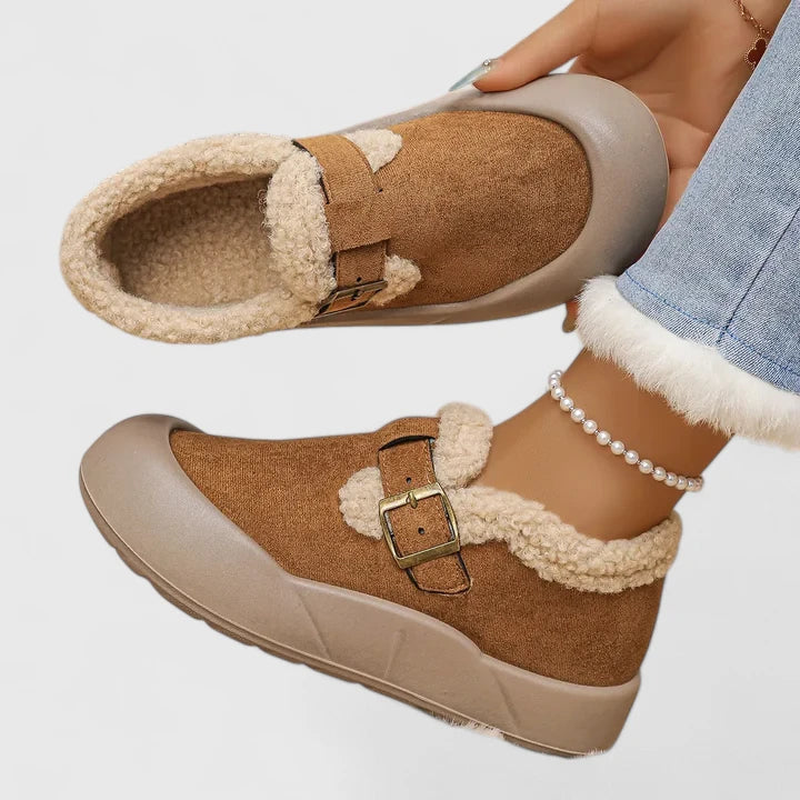 Merewyn - Women's Shearling Lined Clogs with Buckle Strap