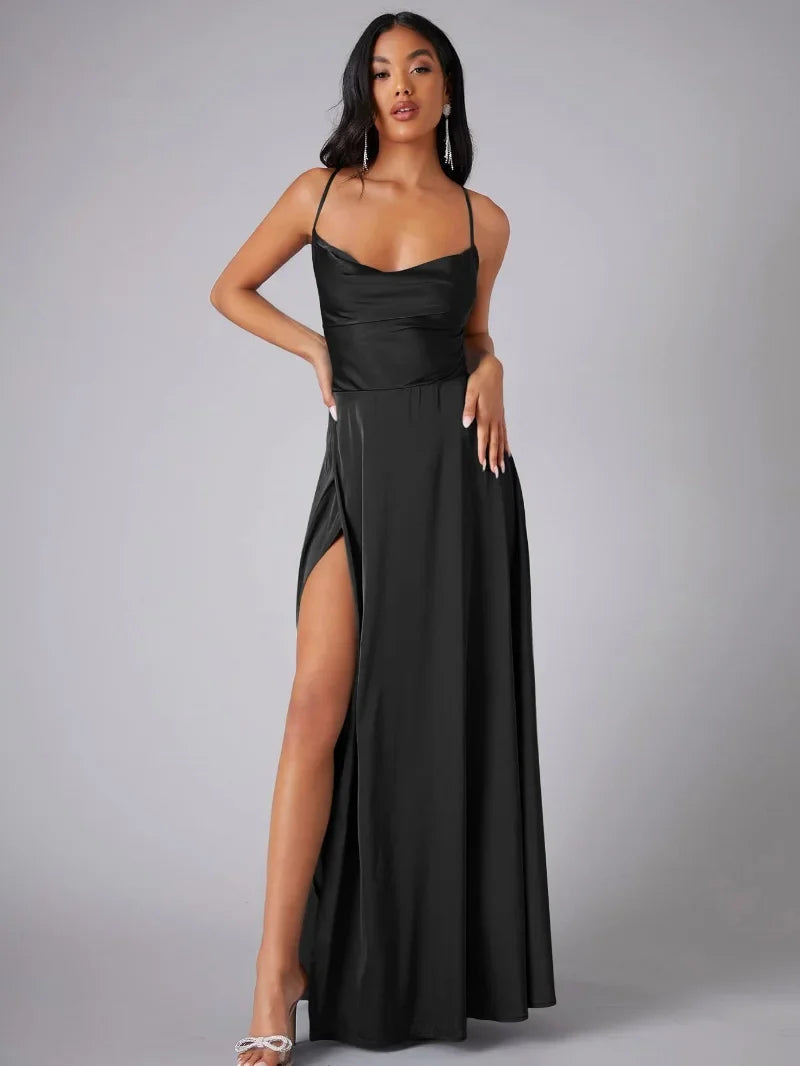 Women's Satin Maxi Evening Dress with High Slit - photo 8